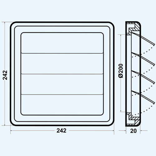 Решетка вытяжная с гравитационными жалюзи ERA 2424К20Ф сер (242х242, d200)