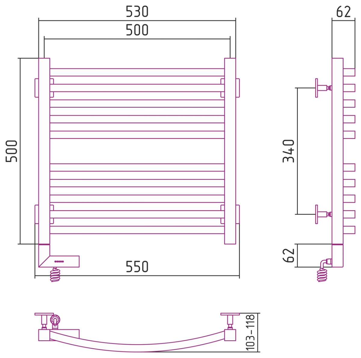 Полотенцесушитель электрический Сунержа Аркус 2.0 500x500